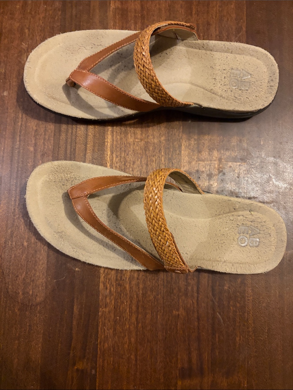 Abeo Women's Tan Braided Leather Flip Flops